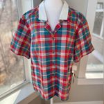 Vintage 70s 80s That’s Me Red Blue Plaid Collared Short Sleeve Shirt Sz 13/14 Size M Photo 10