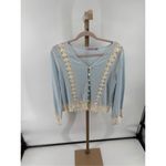 Calypso St. Barth Blue Lace Detail Cardigan Size Medium 100% Linen Photo 9