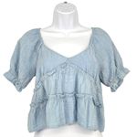 Urban Romantics Babydoll Peasant Style Top Ruffle Detail Open Back Blue Size XS Photo 0