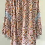 Crown & Ivy Curvy 1X Orange Blue Crochet Peasant Boho Mandala 3/4 Bell Sleeve Photo 1