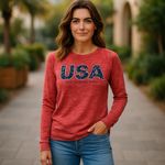 Disney  Parks Epcot World Showcase USA Heather Crewneck Long Sleeve Size Medium Photo 1