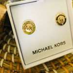 Michael Kors  Gold MK Logo Stud Earrings Polished Round Post NWT Photo 0