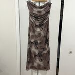 Brown floral mesh strapless dress Size L Photo 1