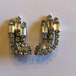 Huge Antique Ear Climber Clear Crystal Rhinestone Bling Clip On Earrings Silver Photo 1