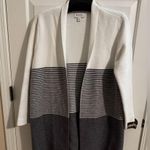 Elle  White Gray Striped Open Cardigan Sweater Plus XXL Photo 0
