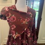 Altar'd State NWT Floral V-Neck Lace back Blouse - Burgundy and Pink Photo 3