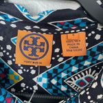 Tory Burch  Geometric 100% Silk Shirt Long Sleeves Blue/Black Tie Front Size 8 Photo 1