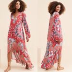 Free People  Bohemian Gypsy Maxi Dress Duster Red Retro 70s Festival Small Photo 9