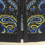Misook  Paisley Knit Zip Up Hip Length Cardigan Sweater Black Blue Yellow Size S Photo 6