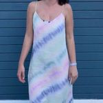 ZARA  Satin Effect Rainbow Pastel Tie Dye Midi Dress Size XL Photo 5