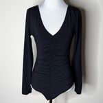 Abercrombie & Fitch Abercrombie Black Long Sleeve Ruched Front Bodysuit Photo 1