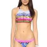 NEW Salinas M Runway High Neck Bikini Set MultiColor Palm Birds Swim Top Bottom Blue Size M Photo 13