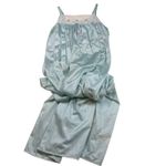 Vintage Baby Blue Satin Lace Trim Nightgown Maxi Dress L Floral‎ Embroidered Size L Photo 1