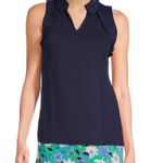 Lilly Pulitzer Martina Luxletic Knit Collared VNeck Sleeveless Ruffle Top navy M Photo 0