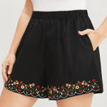 Bloomchic Floral Embroidered Pocket Elastic Waist Shorts Black 12 Photo 0