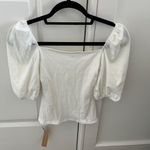 Reformation White Ribbed Puff Sleeve Top Photo 2