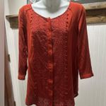 Maeve Anthropologie  Rust Lace Detail Button Up Long Sleeved Top Sz S Photo 3