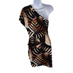 Trouvé Black Tropical Print Short Sleeve One Shoulder One Shoulder‎ Dress Medium Photo 3