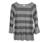 J. Jill‎ Sparkle Flounce Metallic Tonal Stripe Linen Blend Sweater Size S NWT Gray Photo 1
