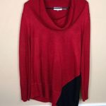 Calvin Klein Women’s Cowl Neck Asymmetric Handkerchief Hem Red Black Sweater Photo 0