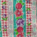 Vintage 80s Dress Colorful Fruit Floral Red Gingham Checkered Tropical Print Blue Size M Photo 7