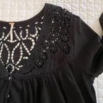 Free People  Boho Black Flowy Cutout Lace Detail Beaded Button Front Top sz XS/S Photo 9
