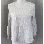 Madewell Womens White Haysboro Striped Bell Sleeve Crewneck Tiered Top Small Photo 3