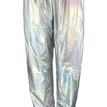 Women's Silver Metallic Irredescent Glossy Tapered High Waist Jogger Pants 2XL Size XXL Photo 0