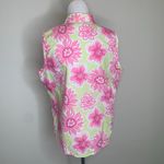 Dress Barn Retro Pink Green White Floral Blouse Picnic 100% Cotton Large Photo 1