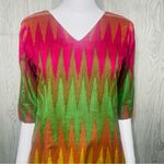 Vintage retro handmade cropped sleeve dress with v neck chevron style small Blue Photo 3