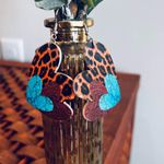 Faux Leather Triple Heart Animal Print Dangle Earrings New Orange Photo 0