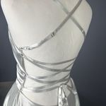 Women’s Silver Satin Short Prom Party Dress Spaghetti Straps Size 6 *READ Photo 4