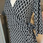 Laundry by Shelli Segal Laundry Shelly Segal Black White Wrap Dress Collared Belted Silky Womens XS Photo 5