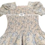 Rachel Parcell  Cream &‎ Blue Floral Print Short Puff Sleeve Smocked Peplum Top S Photo 5