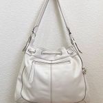 Brighton Perforated Daisy Drawstring Tassel Leather White Shoulder Hobo Bag Photo 3