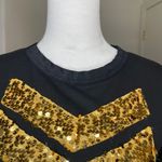 Weissman Women's Chevron Sequin Black Gold Round Neck Top Size Small Cotton Photo 1