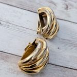 Vintage Clip On Earrings Extra Large Chunky Gold Tone Tube Design Statement Photo 3
