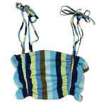 Aerie  Ribbed Long Line Bandeau Bikini Top Ruched Striped Blue Yellow Size M NEW Photo 3