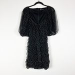 ZARA  Tulle Mesh Chiffon Black White Polka Dot Print Ruched Mini Party Dress L Photo 0