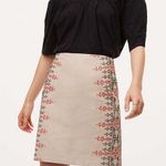 Ann Taylor Loft Tan Embroidered Aztec Cotton Linen Skirt Photo 0