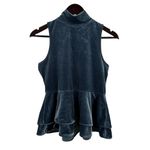 Torn By Ronny Kobo  Blue Velvet Sleeveless Peplum Top Size Small Photo 2