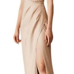 Sachin + Babi  Freya Dress Women's 4 Champagne Satin V-Neck Sleeveless Maxi Gown Photo 0