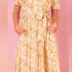 Ivy City Co faux wrap Lyra Midi Dress Yellow Floral Print Cottagecore size 2 Photo 12