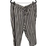 Per Se White & Blue Stripe Washable Linen & Viscose Blend Drawstring 1X Pants. Photo 3