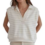 By Together  L Natural Taupe Knit Cotton Stripe Collar Neck Sleeveless Vest Top Photo 0