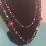 Long 42” Faceted Garnet Red Colored and Gunmetal Floral Beaded Strand Necklace Photo 1
