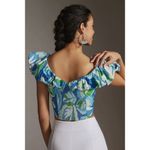 Maeve by Anthropologie Puff-Sleeve Cropped Blouse Tropical Floral Ruffle Sz M B Photo 1