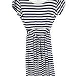Gilli Striped Midi Dress Size L Navy Blue White Tie Waist Lined Short Sleeve Size L Photo 0