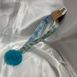 Handmade  Green and Blue Daisy Wristlet Keychain with Blue Pompom Photo 4