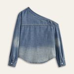 Commense Asymmetrical Collar Denim Crop Shirt size M Blue Size M Photo 1